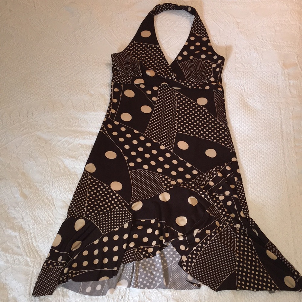 High-low brown pattern halter dress - Picture 2 of 6